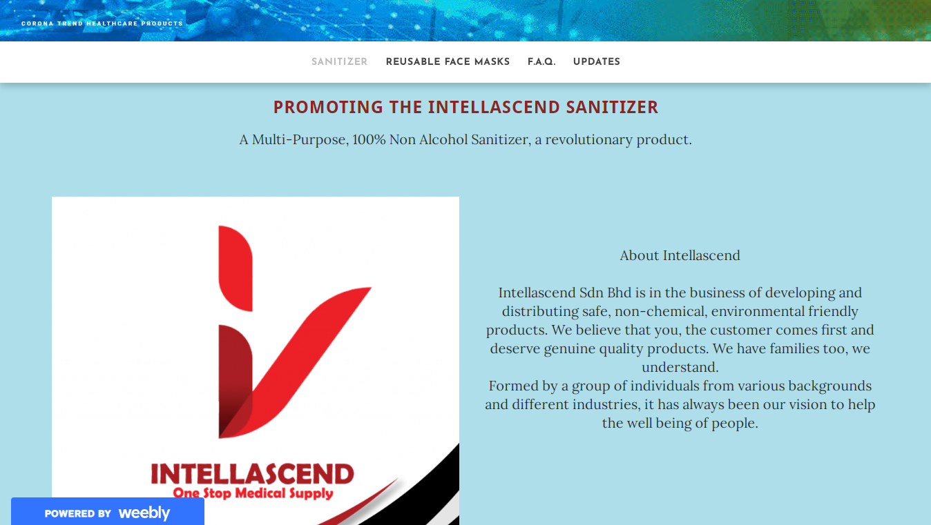THE INTELLASCEND SANITIZER, A Multi-Purpose, 100% Non Alcohol Sanitizer
