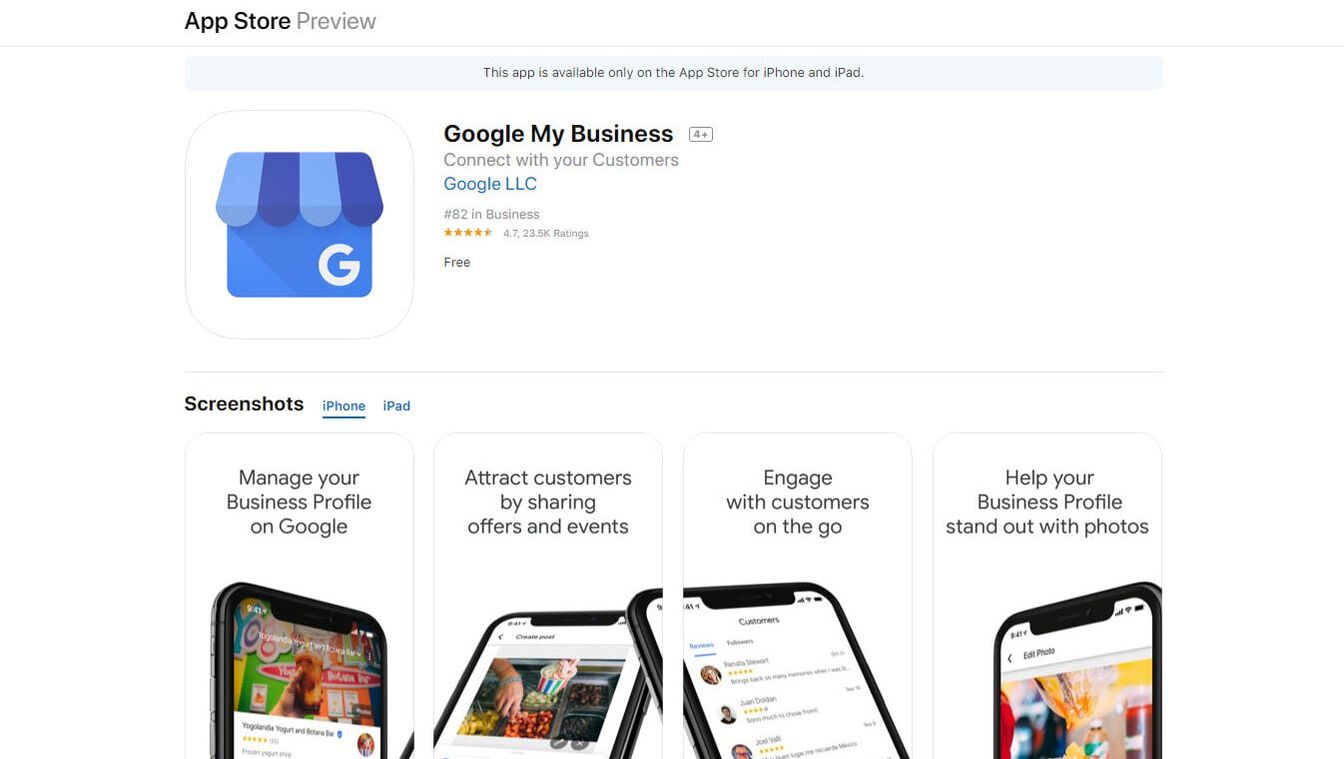 Google My Business mobile app.
